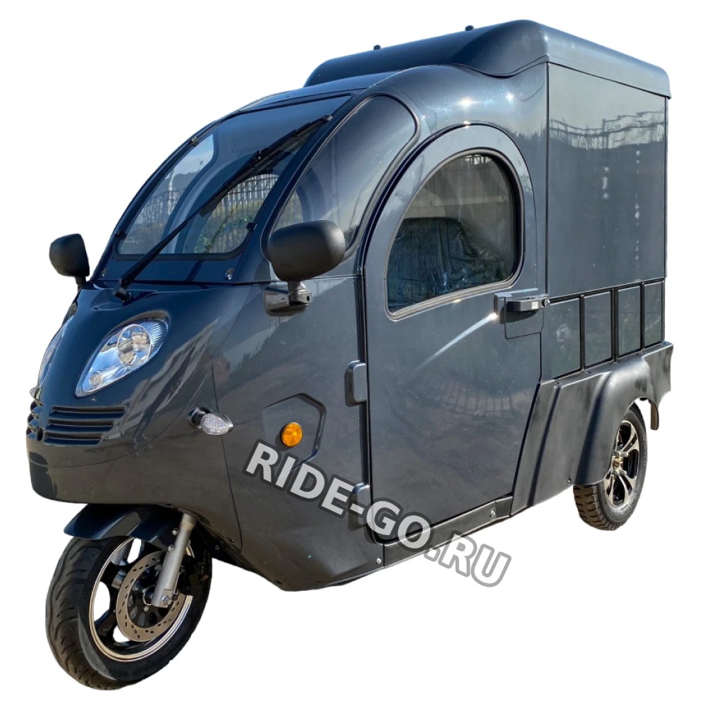 Электротрицикл грузовой GreenCamel Тендер E1200 (72V 2500W) кабина, BOX, понижающая черный