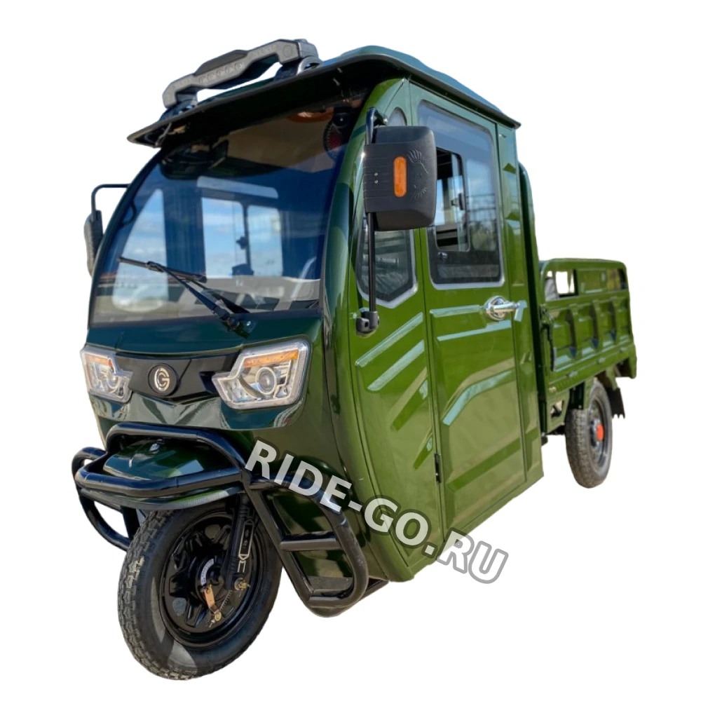 Электротрицикл грузовой GreenCamel Тендер D1500 (60V 1000W) кабина, понижающая темно-зеленый