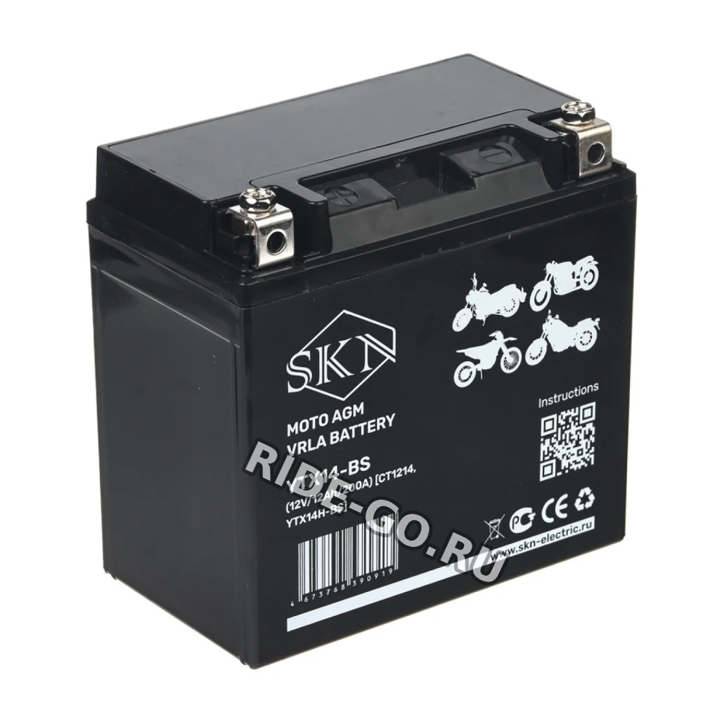Аккумулятор стартерный для мототехники SKN YTX14-BS (12V/12Ah/200A ) [CT 1214,YTX14H-BS]