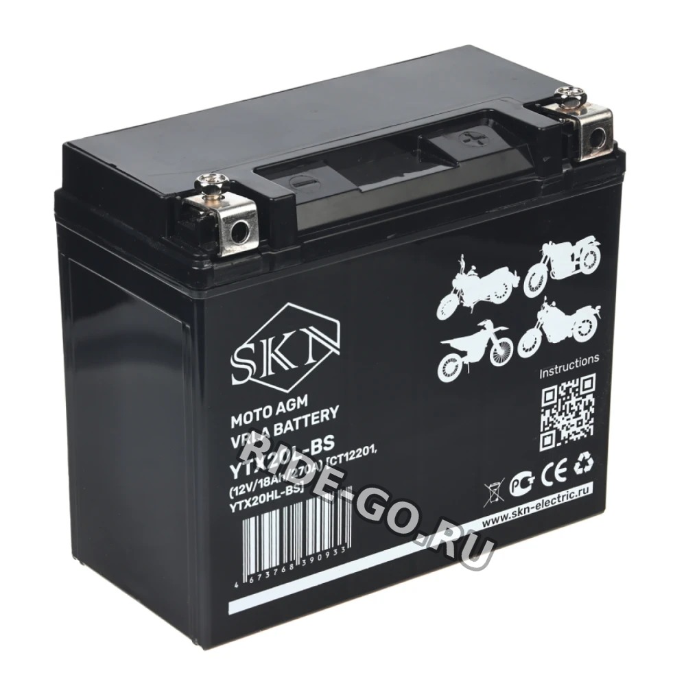 Аккумулятор стартерный для мототехники SKN YTX20L-BS (12V/18Ah/270A) [CT 12201, YTX20HL-BS]