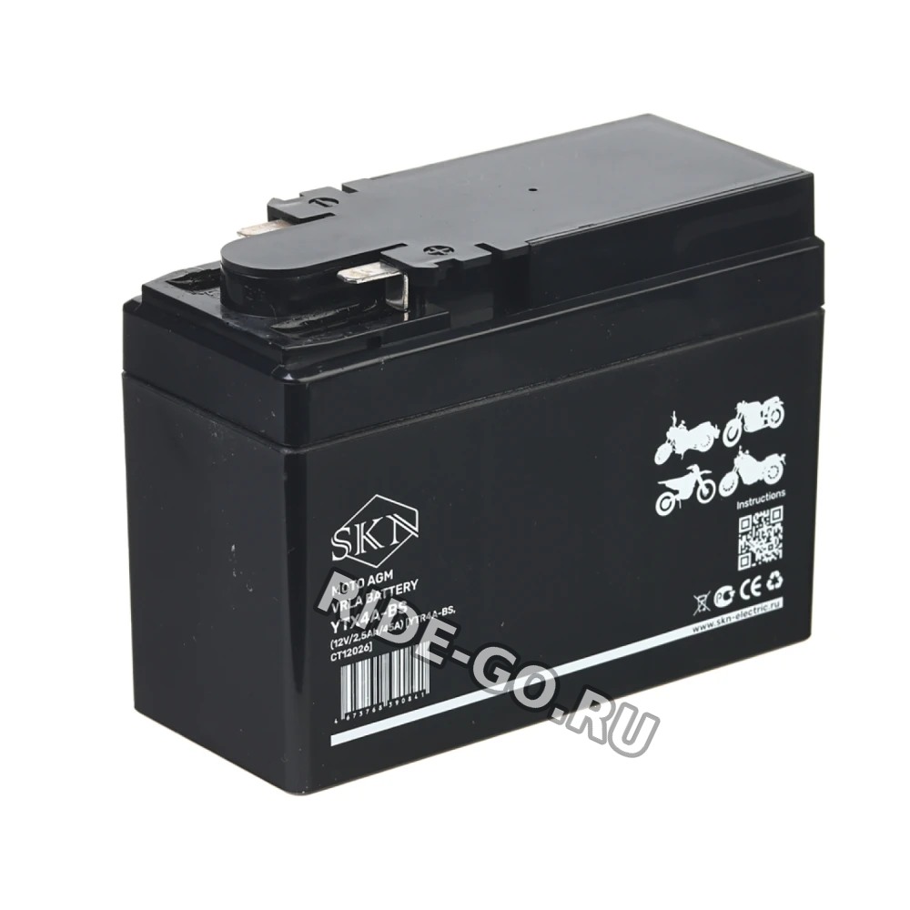 Аккумулятор стартерный для мототехники SKN YTX4A-BS (12V/2,5Ah/45A) [YTR4A-BS, CT 12026]