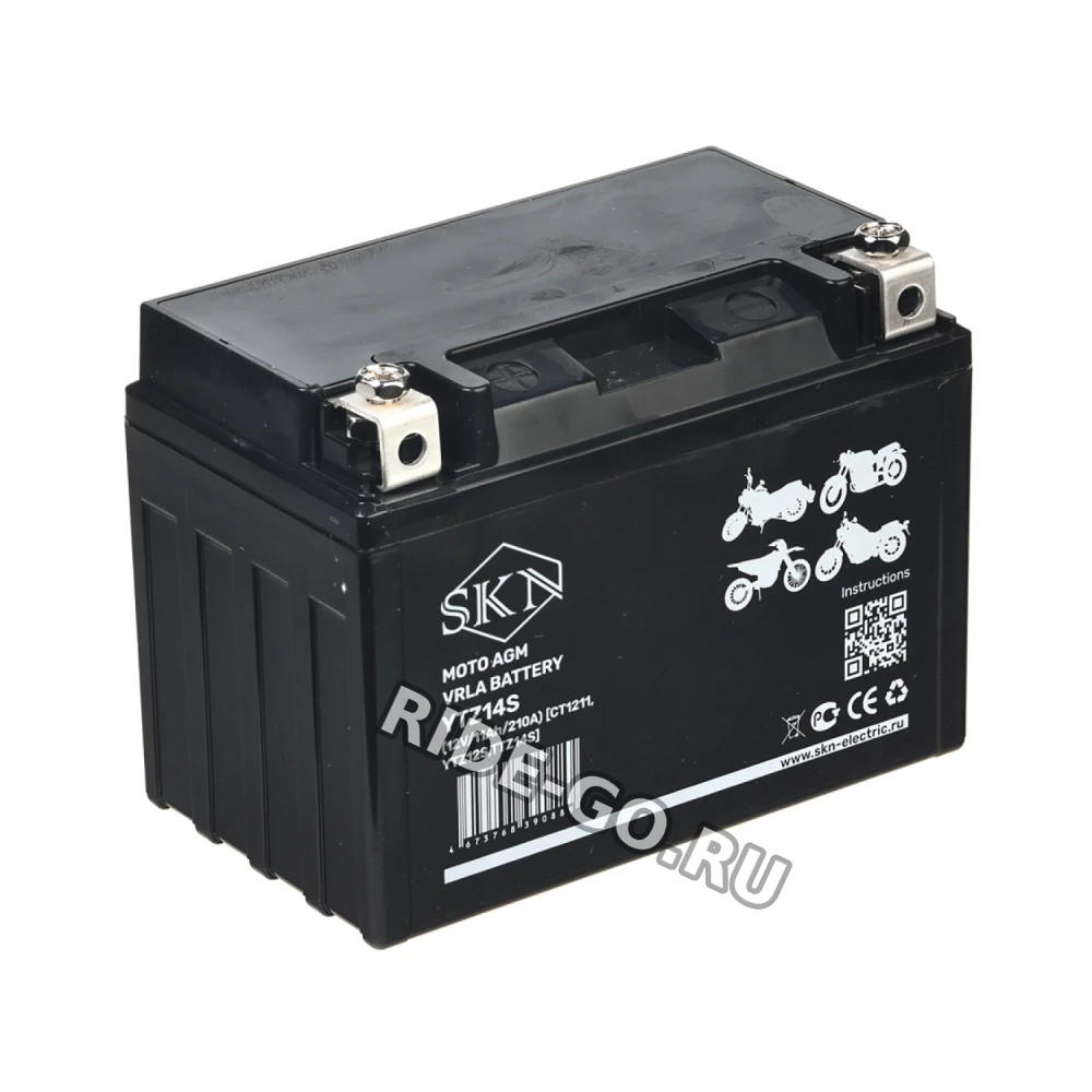 Аккумулятор стартерный для мототехники SKN YTZ14S (12V/11Ah/210A) [CT 1211, YTZ12S,TTZ14S]