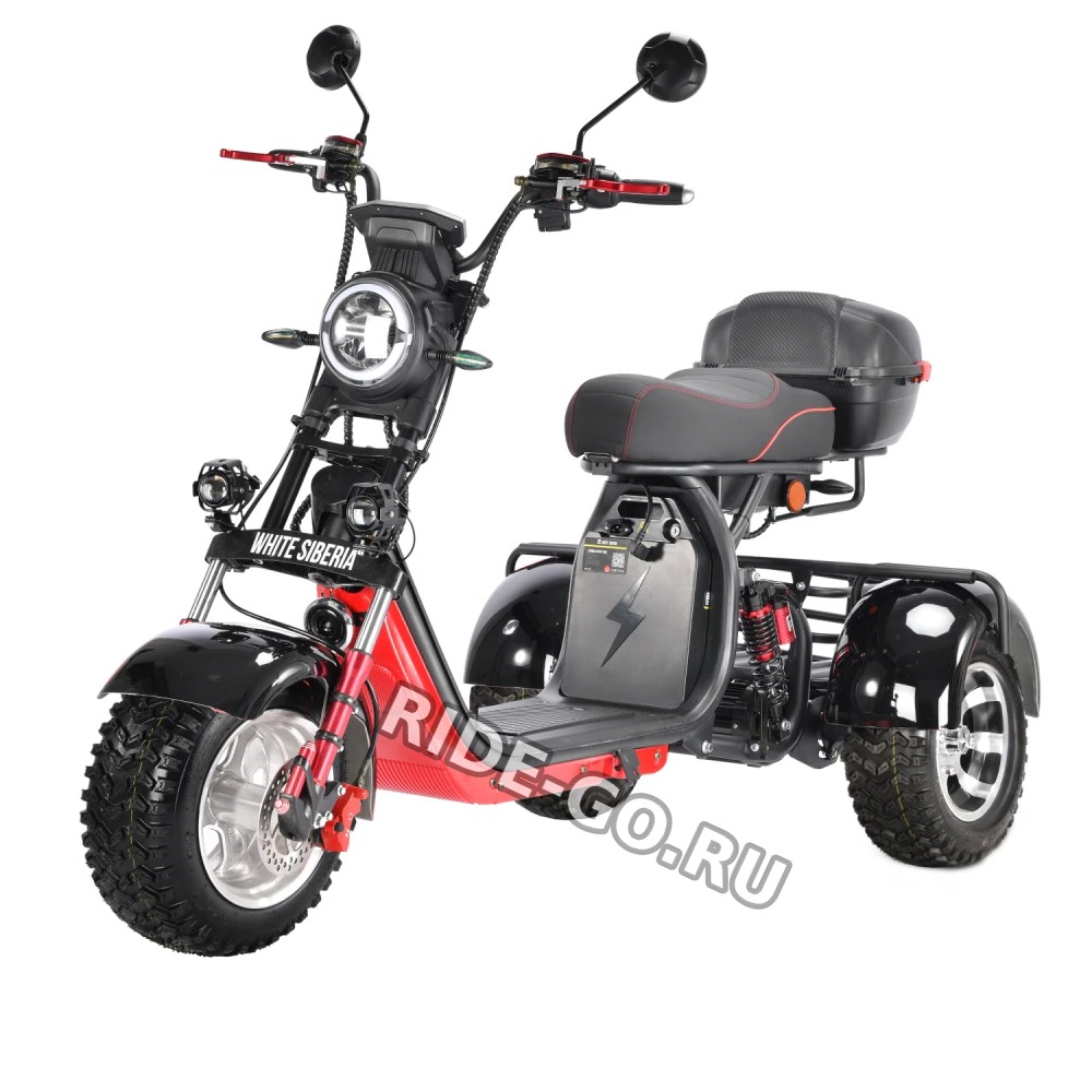 Трехколесный электроскутер CityCoco WHITE SIBERIA pro 3000W TRIKE+ offroad черный
