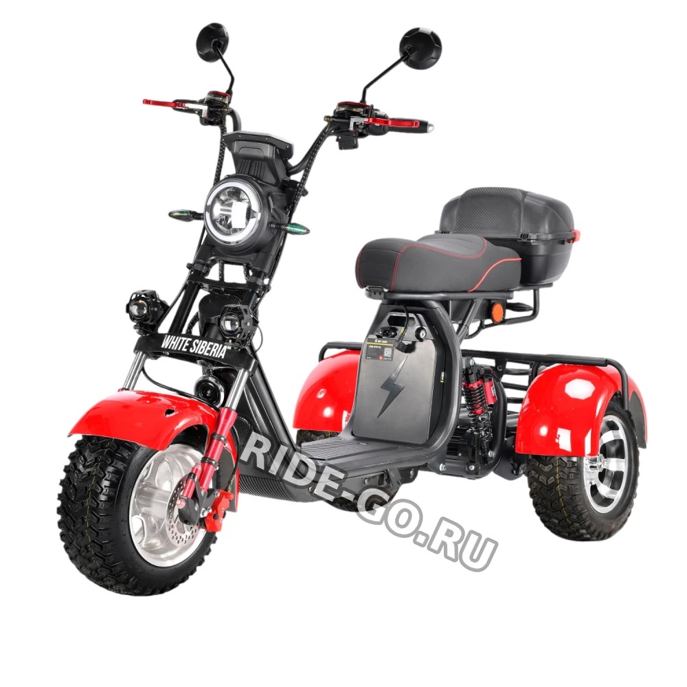 Трехколесный электроскутер CityCoco WHITE SIBERIA pro 3000W TRIKE+ offroad красный