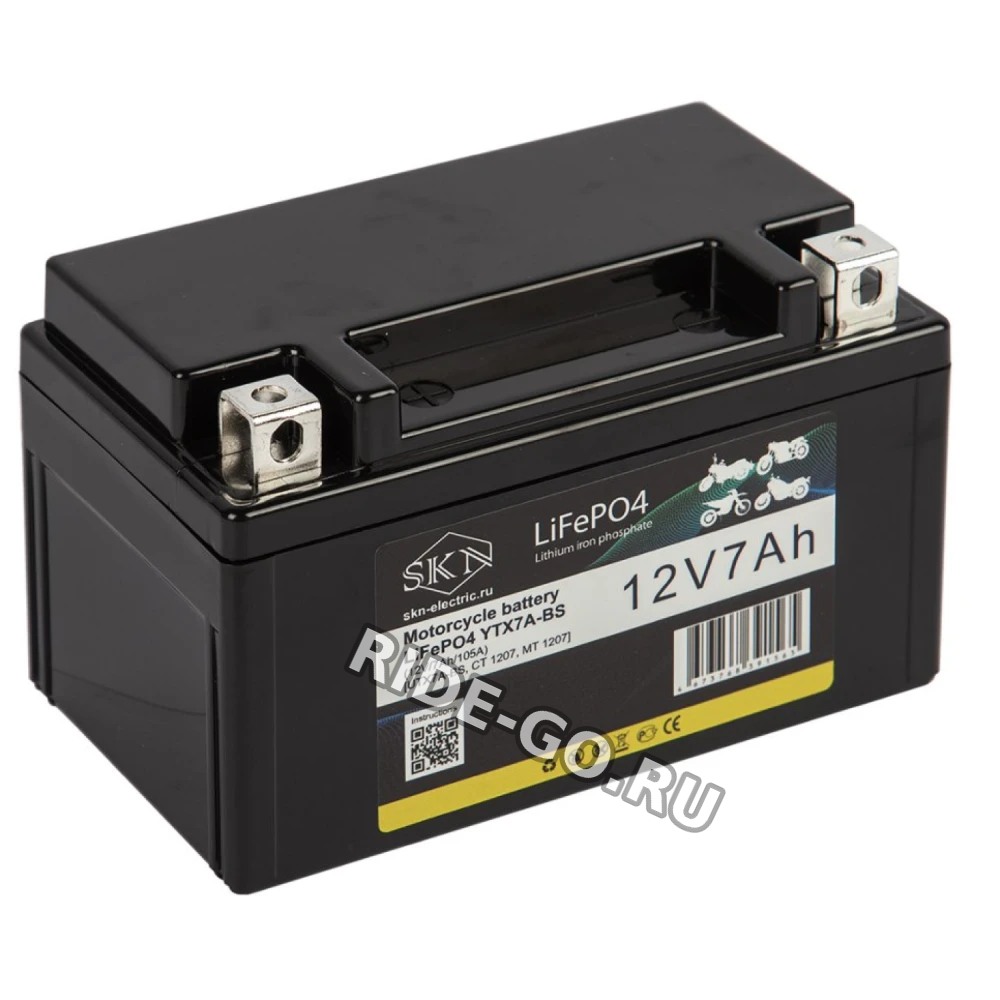 Аккумулятор для мототехники SKN LiFePO4 YTX7A-BS (12V/7Ah/105A) [UTX7A-BS, CT 1207, MT 1207]